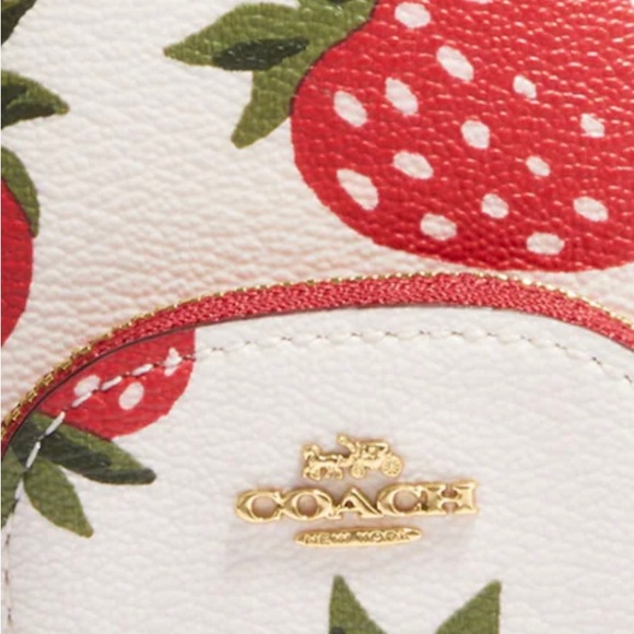 COACH mini court backpack bag charm with wild strawberry print. NWT - Picture 3 of 5